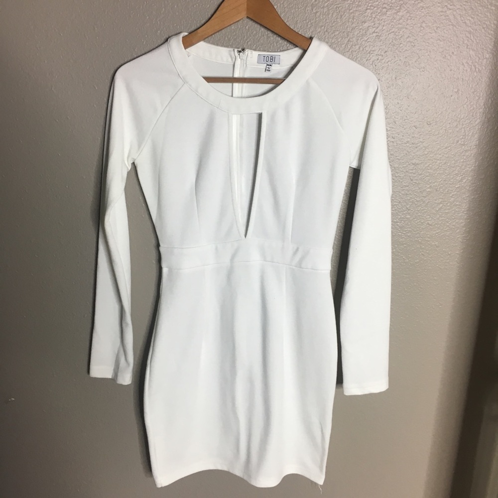 White long sleeve dress with plunge cleavage!